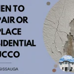 Cracked stucco wall near a window in a Mississauga home that may need repair or replacement.