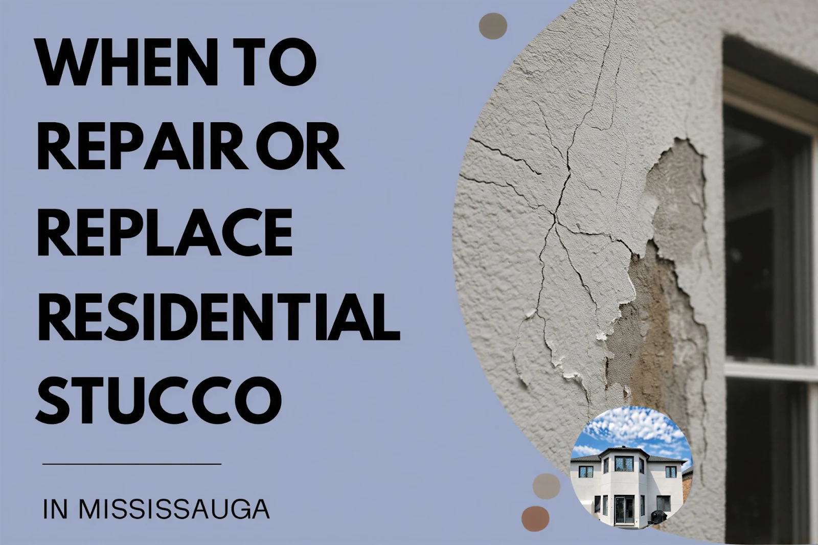 Cracked stucco wall near a window in a Mississauga home that may need repair or replacement.